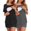imageEkouaer 2 Pack Womens Nursing Pajamas Set Double Layer Maternity Pjs Postpartum Loungewear Set Breastfeeding Tops ampamp ShortsBlackDeep Grey