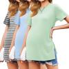 imageEkouaer 3 Pack Maternity Shirts Short Sleeve Split Side Pregnancy Tops Casual Pregnant Tunic BlouseGreenGrey StripeBlue