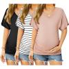 imageEkouaer 3 Pack Maternity Shirts V Neck Dolman Sleeve Side Ruched Pregnancy Tops Tunic BlouseBlackPinkStripe