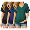 imageEkouaer 3 Pack Maternity Shirts V Neck Dolman Sleeve Side Ruched Pregnancy Tops Tunic BlouseBlueStripeBlack