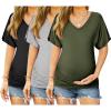 imageEkouaer 3 Pack Maternity Shirts V Neck Dolman Sleeve Side Ruched Pregnancy Tops Tunic BlouseGreyBlackArmy Green