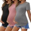 imageEkouaer 3 Pack Women Soft Maternity Shirts Ribbed Knit Pregnancy Tops Curved Hem Postpartum Tees Short Sleeve Pregnant TshirtBlackLight GreyDirty Pink