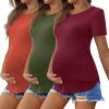 imageEkouaer 3 Pack Women Soft Maternity Shirts Ribbed Knit Pregnancy Tops Curved Hem Postpartum Tees Short Sleeve Pregnant TshirtDeep GreyCaramelDark Red