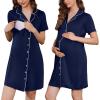 imageEkouaer Button Down Nursing Nightgown V Neck Breastfeeding Dress Short Sleeve Classic Maternity PajamasNavy Blue