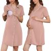 imageEkouaer Button Down Nursing Nightgown V Neck Breastfeeding Dress Short Sleeve Classic Maternity PajamasPink