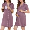 imageEkouaer Button Down Nursing Nightgown V Neck Breastfeeding Dress Short Sleeve Classic Maternity PajamasPurple