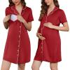 imageEkouaer Button Down Nursing Nightgown V Neck Breastfeeding Dress Short Sleeve Classic Maternity PajamasWine Red