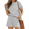 imageEkouaer Lounge Sets for Women Textured 2 Piece Shorts Set Cozy Summer Outfits Casual Loungewear Short Sleeve SweatsuitsGrey