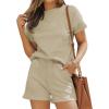 imageEkouaer Lounge Sets for Women Textured 2 Piece Shorts Set Cozy Summer Outfits Casual Loungewear Short Sleeve SweatsuitsKhaki