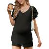 imageEkouaer Maternity Sets 2 Piece Outfits Flowing Short Sleeve V Neck Postpartum Pregnancy Pajamas ClothesBlack