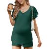 imageEkouaer Maternity Sets 2 Piece Outfits Flowing Short Sleeve V Neck Postpartum Pregnancy Pajamas ClothesDark Green