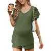 imageEkouaer Maternity Sets 2 Piece Outfits Flowing Short Sleeve V Neck Postpartum Pregnancy Pajamas ClothesGreen