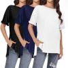 imageEkouaer Maternity Shirts 3 Packs Short Sleeve Womens Oversized Pregnancy Tops Split Side Postpartum Blouse Clothes SXXLBlackNavy BlueWhite
