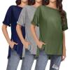 imageEkouaer Maternity Shirts 3 Packs Short Sleeve Womens Oversized Pregnancy Tops Split Side Postpartum Blouse Clothes SXXLNavy BlueLight GrayArmy Green