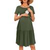 imageEkouaer Nursing Dress Summer Short Sleeve Breastfeeding Casual Knee Length Maternity Dresses SXXLArmy Green