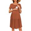 imageEkouaer Nursing Dress Summer Short Sleeve Breastfeeding Casual Knee Length Maternity Dresses SXXLCaramel