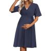 imageEkouaer Nursing Nightgown 3 in 1 LaborDeliveryHospital Gown Maternity Dress Ribbed Knit Breastfeeding Sleepwear SXXLNavy Blue