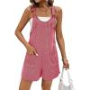 imageEkouaer Rompers for Women 2025 Fashion Ribbed Knit Jumpsuit Scoop Neck Loose Outfit Wide Leg Summer One Piece ShortallsRose Pink