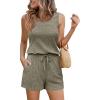 imageEkouaer Rompers for Women Summer 2025 Casual Sleeveless Scoop Neck Tank Top Ribbed Short Jumpsuits Romper with PocketsArmy Green