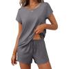 imageEkouaer Women 2 Piece Pajamas Set Short Sleeve Comfy Lounge Set Round Neck Tops and Shorts Pjs with PocketsGrey
