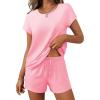 imageEkouaer Women 2 Piece Pajamas Set Short Sleeve Comfy Lounge Set Round Neck Tops and Shorts Pjs with PocketsPink