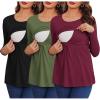 imageEkouaer Women 3 Packs Nursing Shirts Long Sleeve Maternity Tops Double Layer Breastfeeding Tees Round Neck Pregnancy BlouseBlack  Army Green  Dark Red