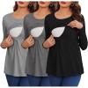 imageEkouaer Women 3 Packs Nursing Shirts Long Sleeve Maternity Tops Double Layer Breastfeeding Tees Round Neck Pregnancy BlouseBlack  Medium Gray  Dark Grey