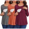 imageEkouaer Women 3 Packs Nursing Shirts Long Sleeve Maternity Tops Double Layer Breastfeeding Tees Round Neck Pregnancy BlouseDark Grey  Dark Red  Caramel