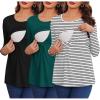 imageEkouaer Women 3 Packs Nursing Shirts Long Sleeve Maternity Tops Double Layer Breastfeeding Tees Round Neck Pregnancy BlouseLake Green  Black  Stripe Black  White