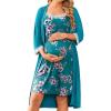 imageEkouaer Women Lace Maternity Nursing Gown and 34 Sleeve Robe Set Double Layer Breastfeeding Nightgown Slip Dress ampamp BathrobeBlue Green Floral