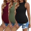 imageEkouaer Women Maternity Tank Tops 3 Packs Crew Neck Ribbed Pregnancy Shirts Mama Clothes3pcs Black Burgundy Red Army Green