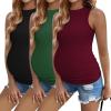 imageEkouaer Women Maternity Tank Tops 3 Packs Crew Neck Ribbed Pregnancy Shirts Mama Clothes3pcs Black Burgundy Red Dark Green