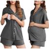 imageEkouaer Womens Maternity Nursing Pajama Sets Button Down Postpartum Pajamas Short Sleeve Breastfeeding ClothesDark Grey
