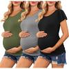imageEkouaer Womens Maternity Shirts 3 Packs Flying Short Sleeve Pregnancy Tops Side Ruched Tunic Blouse Mama Clothes SXXLArmy Green  Grey  Black3pcs