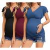 imageEkouaer Womens Maternity Shirts 3 Packs Nursing Tops Flying Short Sleeve Breastfeeding Tees Side Ruched Pregnancy ClothesBlack  Blue  Wine Red3pcs