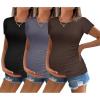 imageEkouaer Womens Maternity Shirts 3 Packs Round Neck Short Sleeve Side Ruched Swiss Dot T Shirt Tops SXXLBlackDark GreyCoffee