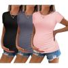 imageEkouaer Womens Maternity Shirts 3 Packs Round Neck Short Sleeve Side Ruched Swiss Dot T Shirt Tops SXXLBlackDark GreyDirty Pink