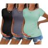 imageEkouaer Womens Maternity Shirts 3 Packs Round Neck Short Sleeve Side Ruched Swiss Dot T Shirt Tops SXXLBlackDark GreyIce Green