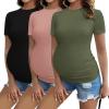 imageEkouaer Womens Maternity Shirts 3 Packs Short Sleeve Ribbed Pregnancy Tops Side Ruched Crew Neck Tunic Mama Clothes3pcs Black Dirty Pink Army Green