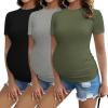 imageEkouaer Womens Maternity Shirts 3 Packs Short Sleeve Ribbed Pregnancy Tops Side Ruched Crew Neck Tunic Mama Clothes3pcs Black Grey Army Green