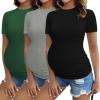 imageEkouaer Womens Maternity Shirts 3 Packs Short Sleeve Ribbed Pregnancy Tops Side Ruched Crew Neck Tunic Mama Clothes3pcs Black Grey Dark Green