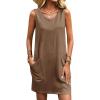 imageEkouaer Womens Nightgown Sleeveless Nightgowns for Women with Pocekts Tank Dress Crew Neck Sleepwear SXXLBrown