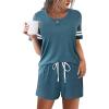 imageEkouaer Womens Pajama Sets Short Sleeve Short Sets 2 Piece Sleepwear Soft Lounge Sets with PocketSXXLBlue Green