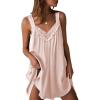 imageEkouaer Womens Satin Silk Nightgown V Neck Sexy Nightdress Tank Sleeveless Sleepshirt Lace Sleep Dress Nightwear SXXXLBeige