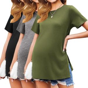 imageEkouaer 3 Pack Maternity Shirts Short Sleeve Split Side Pregnancy Tops Casual Pregnant Tunic BlouseGreyGreenBlack