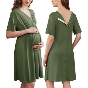 imageEkouaer Labor and Delivery Gown for Hospital Short Sleeve Maternity Nursing Dress Nightgown with Button SXXLArmy Green