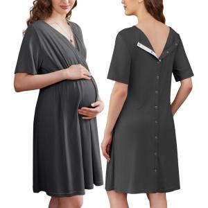 imageEkouaer Labor and Delivery Gown for Hospital Short Sleeve Maternity Nursing Dress Nightgown with Button SXXLDark Grey