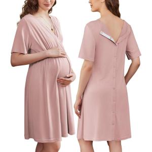 imageEkouaer Labor and Delivery Gown for Hospital Short Sleeve Maternity Nursing Dress Nightgown with Button SXXLMauve