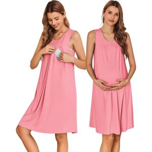 imageEkouaer Maternity Nursing Dress Nightgown Labor and Delivery Gown Sleeveless Pregnancy Breastfeeding DressesBlush Pink