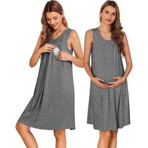 imageEkouaer Maternity Nursing Dress Nightgown Labor and Delivery Gown Sleeveless Pregnancy Breastfeeding DressesGrey